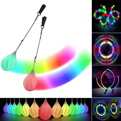 POITOI LED Poi Balls Glow Balls Soft Glow Poi Balls for Beginners and Professionals Rainbow Fade and High Strobe Spinning LED Glow Toy Light Up Balls 1x Pair Glow Poi Balls