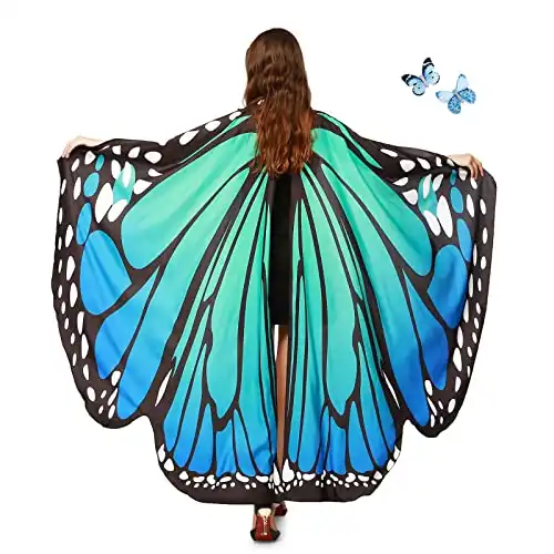AWAYTR Women Butterfly Wings Shawl - Fairy Ladies Cape Halloween Dress Up Costume Accessory (Child Size Blue & Green)