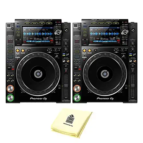 Pioneer DJ CDJ-2000NXS2 Professional Multi Player DJ CD Player or Media Player (PAIR) with 7" Multicolor Touchscreen, Platter Controlsm & Complete Rekordbox Integration BUNDLE with Zorro Clot...
