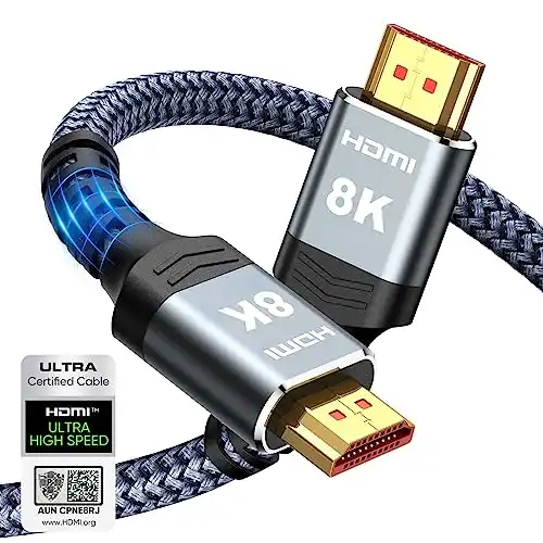 Highwings 8K 10K HDMI 2.1 Cable 48Gbps 6.6FT/2M, Certified High Speed HDMI Braided Cord-4K@120Hz 8K@60Hz, DTS:X, HDCP 2.2 & 2.3, HDR 10 Compatible with Roku TV/PS5/HDTV/Blu-ray