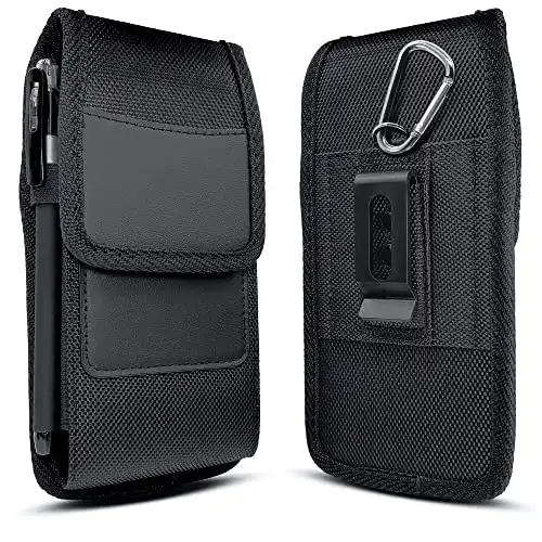 Meilib Cell Phone Holster for 14 Pro Max, 13 Pro Max, 12 Pro Max, 11 Pro Max, Xs Max, 8 Plus, 7 Plus, Nylon Cell Phone Belt Holder Case with Belt Clip, ID Card Storage Carrying Pouch Cover