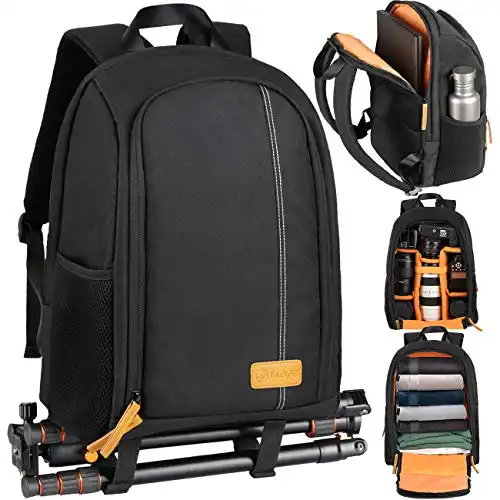 TARION Camera Backpack Waterproof Camera Bag Large Capacity Camera Case Photography Backpack with 15in Laptop Compartment Rain Cover for Men Women Photographer DSLR SLR Cameras Lens Tripod Black TB-02