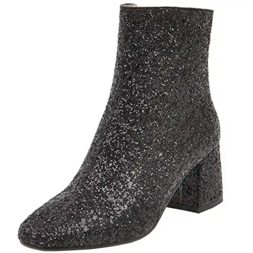 MAVMAX Women's Sequin Glitter Ankle Boots Chunky Heels Sparkly Booties