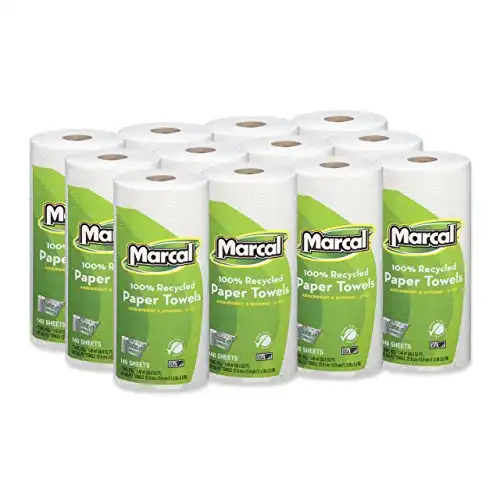 Marcal Paper Towels U-Size-It Sheets 2 Ply 140 Sheets Per Roll 100% Recycled - 12 "Roll Out" Rolls Per Case Green Seal Certified Paper Towel Rolls 06183,White