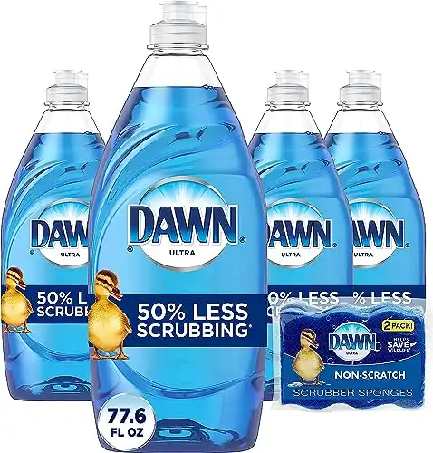 Dawn Ultra Dishwashing Liquid Dish Soap (4x19.4 Fl oz) + Non-Scratch Sponge (2 Count), Original Scent