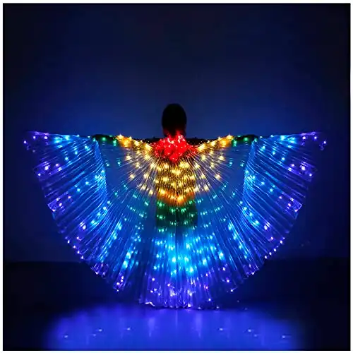 iMucci LED Lights Belly Dance Wing Isis Wings with Sticks for Adults and Child