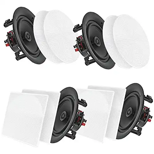 Pyle 8” 4 Bluetooth Flush Mount - In-wall In-ceiling 2-Way Speaker System Quick Connections Changeable Round/Square Grill Polypropylene Cone & Tweeter Stereo Sound 4 Ch Amplifier 250 Watt - PDIC...