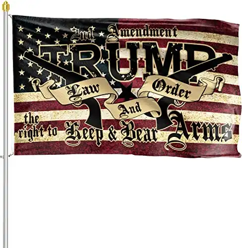 Trump Flag 3x5 Outdoor 2nd Amendment Flag 150D Heavy Duty Trump Law & Order 2nd Amendment Guns American Flag with Brass Grommets Vivid Color and UV Fade Resistant
