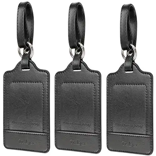 Teskyer Luggage Tags, 3 Pack Premium PU Leahter Luggage Tags Privacy Protection Travel Bag Labels Suitcase Tags
