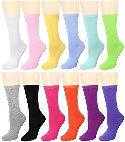 Falari 12 Pairs Women's Cotton Crew Socks Assorted Colors