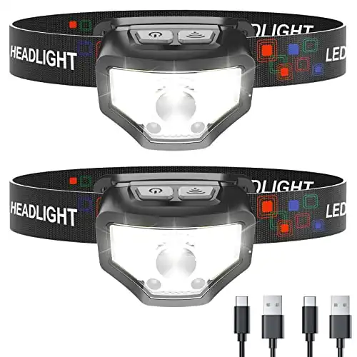 Curtsod Headlamp Rechargeable, 2-Pack 1200 Lumen Super Bright with White Red LED Head Lamp Flashlight, 12 Modes, Motion Sensor, Waterproof, Outdoor Fishing Camping Running Cycling Headlight