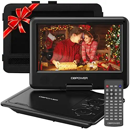 DBPOWER 11.5" Portable DVD Player, 5-Hour Built-in Rechargeable Battery, 9" Swivel Screen, Support CD/DVD/SD Card/USB, Remote Control, 1.8 Meter Car Charger, Power Adaptor and Car Headrest (...