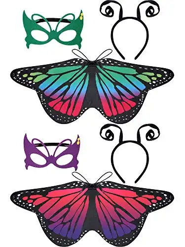 6 Pieces Butterfly Wings Costume with Mask Antenna Headband for Kids Halloween Party