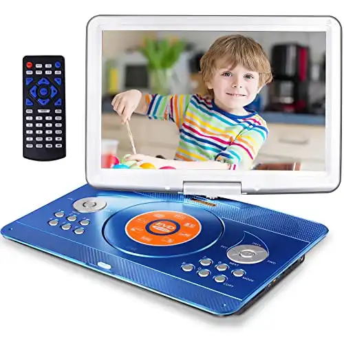 JEKERO 16.9" Portable DVD Player with 14.1" Large Swivel Screen, DVD Player Portable with 6 Hrs Rechargeable Battery, Mobile DVD Player for Kids, Sync TV, Support USB SD Card with Car Charge...