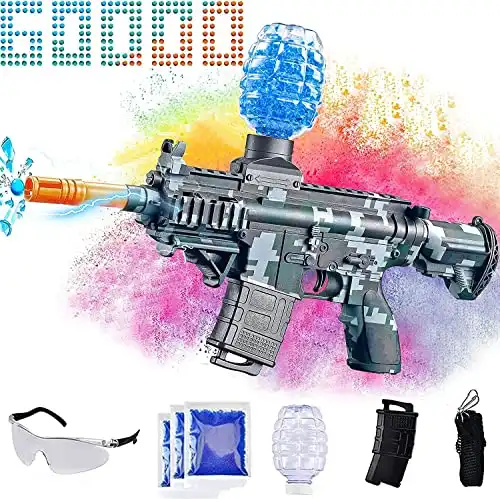 JANNIRESS Electric Gel Ball Blaster Toy,Eco-Friendly Splatter Ball Blaster Automatic, with 60000+ Water Beads and Goggles, for Outdoor Activities - Team Game, Ages 12+,Green, unisex-children