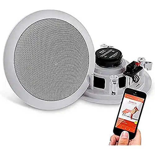 Pyle 6.5” Pair Bluetooth Flush Mount In-wall In-ceiling 2-Way Speaker System Quick Connections Changeable Round/Square Grill Polypropylene Cone & Polymer Tweeter Stereo Sound 150 Watt (PDICBT652...