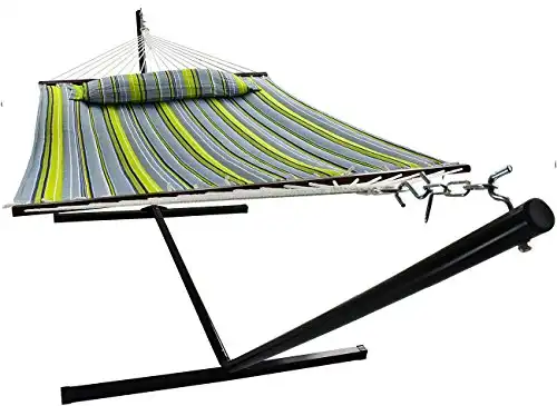 Sorbus 2-Person Stylish Hammock with Stand- 53" Large Cotton Outdoor Hammock- Spreadedbars & Pillow Included- Heavy Duty 450lbs Portable Hammock for Garden Patio Outdoor Camping- Comfortable,...