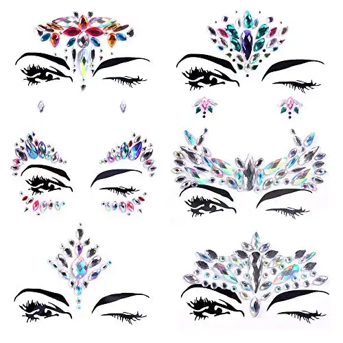 Lady Up 6 Sets Face Jewels for Women, Mermaid Rhinestones Crystals Tears Face Body Gems Temporary Tattoos Glitters Stickers for Festival Halloween Carnival Party