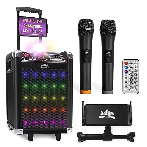 KaraoKing Karaoke Machine for Adults & Kids with 2 Wireless Microphones - Portable Bluetooth PA System Speaker with Subwoofer, Disco Ball, LED Lights, Phone/Tablet/Lyrics Display Holder, Remote (G...