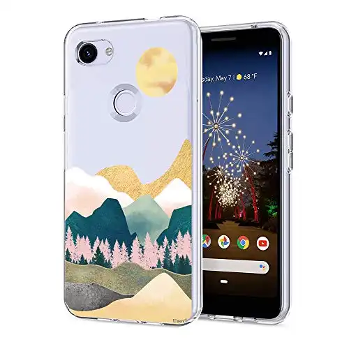 Unov Pixel 3a Case Clear with Design Soft TPU Shock Absorption Slim Embossed Pattern Protective Back Cover for Pixel 3a 5.6 inch (Sierra Mountains)