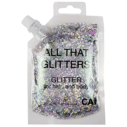 CAI BEAUTY NYC Silver Glitter | Easy to Apply, Easy to Remove Chunky Glitter for Body, Face and Hair | Bag Pouch | Holographic Cosmetic Grade Glamour | Music Concert Festival and Rave Accessories