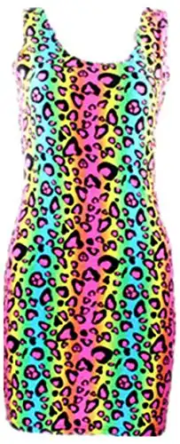 Neon Nation EAST KNITTING Neon Multi Colored Cheetah Animal Print Tube Bodycon Party Dress Costume