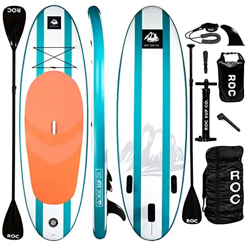 Roc Inflatable Stand Up Paddle Boards with Kayak Seat and Premium SUP Paddle Board Accessories, Wide Stable Design, Non-Slip Comfort Deck for Youth & Adults (Aqua)