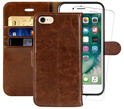 MONASAY iPhone 6 Wallet Case/iPhone 6s Wallet Case, 4.7-inch, [Glass Screen Protector Included] [RFID Blocking] Flip Folio Leather Cell Phone Cover with Credit Card Holder,Brown