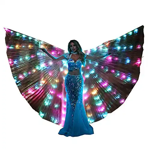SHINYOU LED Isis Wings Glow Light Up Belly Dance Costumes with Sticks Performance Clothing Carnival Halloween