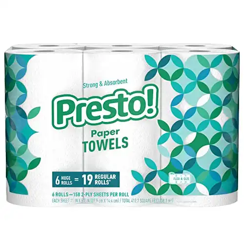 Amazon Brand - Presto! Flex-a-Size Paper Towels, 158 Sheet Huge roll, 6 Rolls, Equivalent to 19 Regular Rolls, White