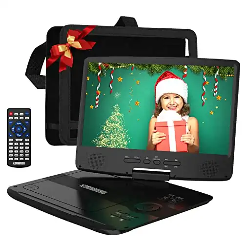 12" Portable DVD Player with 5-Hour Rechargeable Battery, 10.1" HD Swivel Display Screen, Support CD/DVD/SD Card/USB, Car Headrest Case, Car Charger, Last Memory Valentines