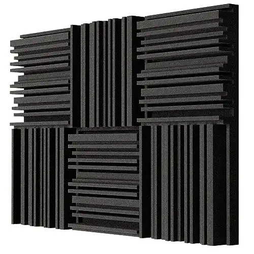 TroyStudio Thick Acoustic Foam Panels, 12 X 12 X 2 Inches 6 Pcs Broadband Sound Absorbing Foam, Dense Soundproof Padding Tile, Recording Studio Foam Absorber, Groove Decorative 3D Wall Ceiling Panel