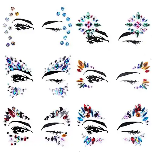 Lady Up 6 PCS Face Gems Stickers Rhinestones Crystals Rainbow Mermaid Face Jewels Glitters Temporary Tattoos Stickers for Festival Halloween Carnival Party