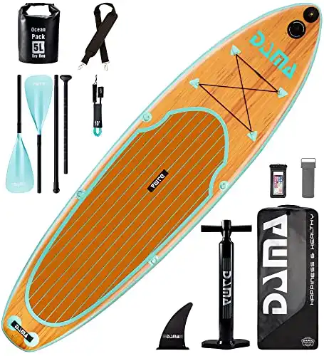 DAMA 10'6"x32"x6" Inflatable Paddle Board, sup Board, Paddleboard w/Camera Seat, Floating Paddle, Hand Pump, Board Carrier, Waterproof Bag, Drop Stitch, Traveling Board for Surfing