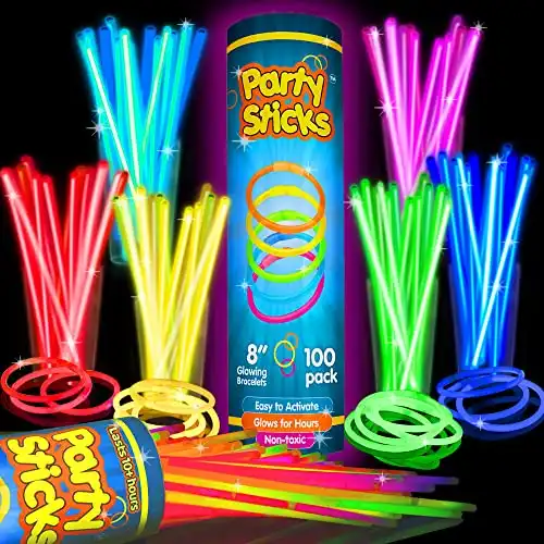 Glow Sticks Bulk Party Favors 100pk - 8" Glow in the Dark Party Supplies, Light Sticks for Neon Party Glow Necklaces and Bracelets for Kids or Adults